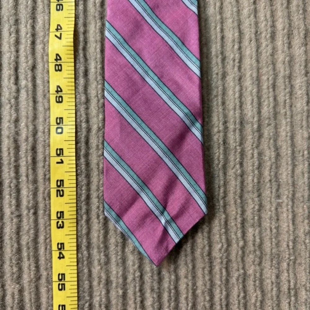 Lord & Taylor Kensington Mens Silk Striped Tie Pink Green Italy Honan Silk